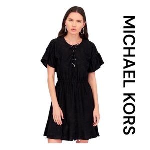 MICHAEL MICHAEL KORS Black Mini Dress, Lined, Ruffled Sleeves & Bottom, Size M.